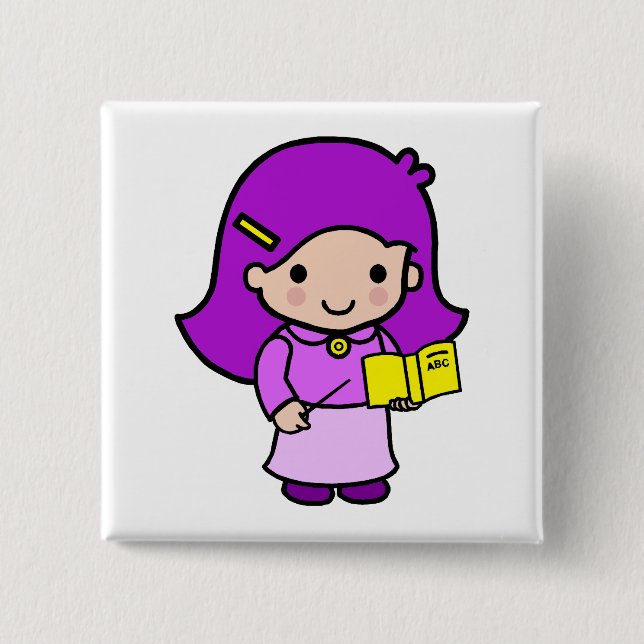 Teacher Girl 2 Inch Square Button (Front)