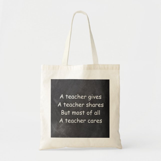 Teacher Gives Shares Cares Chalkboard Gift Idea Tote Bag (Front)