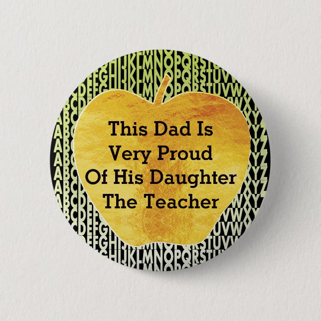 Teacher -Gold Apple 2 Inch Round Button (Front)