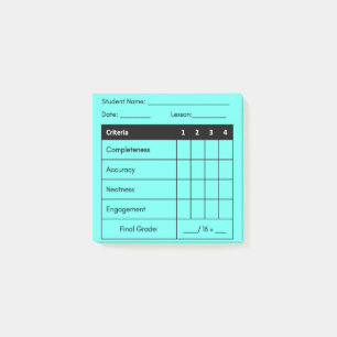 Teacher Grading Rubric Classwork Blue Post It Note