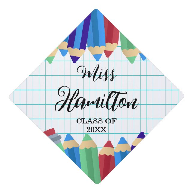Teacher Graduation Cute School Themed Cap Topper (Front)
