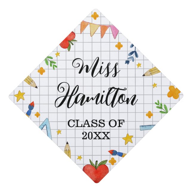 Teacher Graduation Cute School Themed Cap Topper (Front)