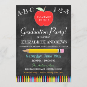 Teacher Graduation Invitation - Chalkboard - Apple
