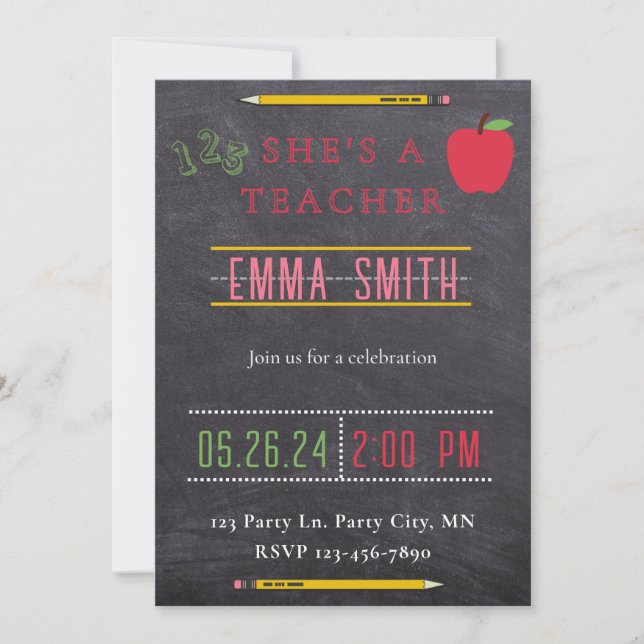 Teacher Graduation Invitation Chalkboard Invite (Front)
