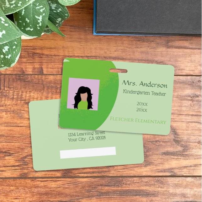 Teacher Green Apple Horizontal Photo ID Badge (Teacher green apple horizontal photo ID badge .)