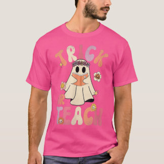 Teacher Groovy Halloween Trick or Teach Retro Flor T-Shirt