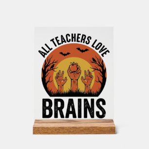 Teacher Halloween Brains Vintage Vector Design_1 Acrylic Sign