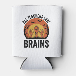 Teacher Halloween Brains Vintage Vector Design_1 Can Cooler