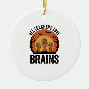 Teacher Halloween Brains Vintage Vector Design_1 Ceramic Ornament