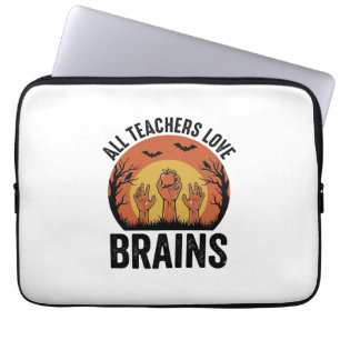 Teacher Halloween Brains Vintage Vector Design_1 Laptop Sleeve