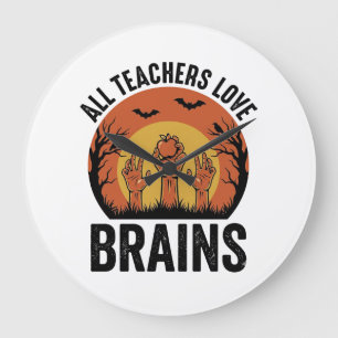 Teacher Halloween Brains Vintage Vector Design_1 Large Clock