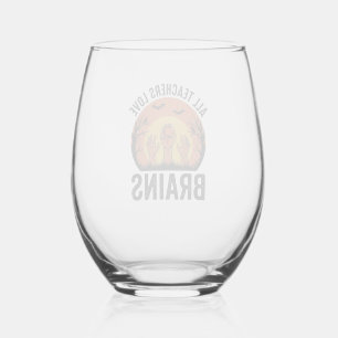 Teacher Halloween Brains Vintage Vector Design_1 Stemless Wine Glass