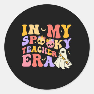 Teacher Halloween In My Spooky Teacher Era Retro G Classic Round Sticker
