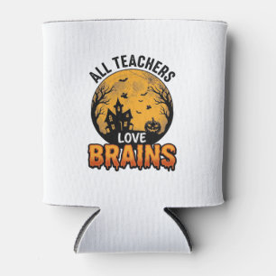 Teacher Halloween Love Brains Vintage Design_1 Can Cooler