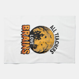 Teacher Halloween Love Brains Vintage Design_1 Kitchen Towel
