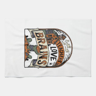 Teacher Halloween Shirt Teachers Love Brains_1 Kitchen Towel