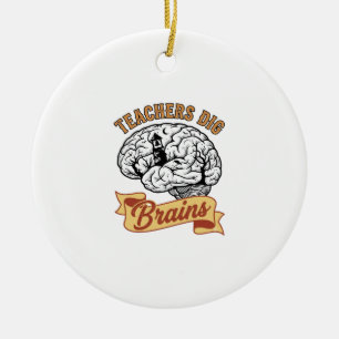 Teacher Halloween Shirt Vintage Engraved Brain Pun Ceramic Ornament