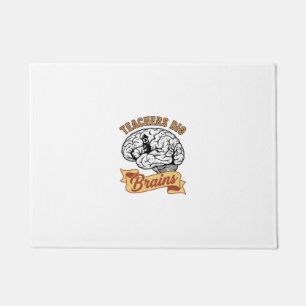 Teacher Halloween Shirt Vintage Engraved Brain Pun Doormat