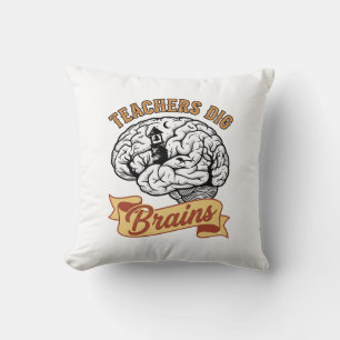 Teacher Halloween Shirt Vintage Engraved Brain Pun Throw Pillow