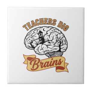 Teacher Halloween Shirt Vintage Engraved Brain Pun Tile