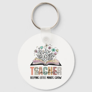 Teacher Helping Little Minds Grow Book Flower Back Keychain