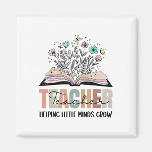 Teacher Helping Little Minds Grow Book Flower Back Magnet