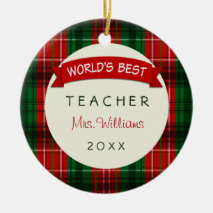 Teacher Holiday Plaid Gift Ornaments