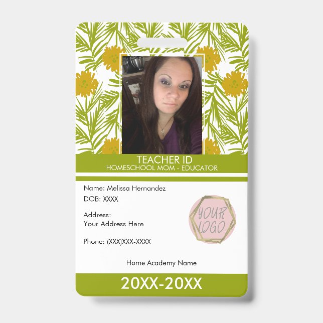 Teacher Homeschooling School Mom ID Florals Badge (Front)