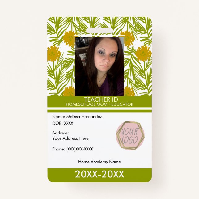 Teacher Homeschooling School Mom ID Florals Badge (Front)