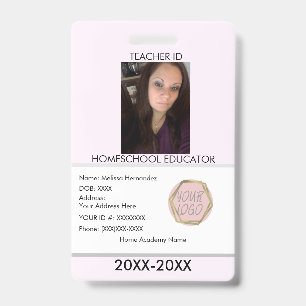 Teacher Homeschooling School Mom ID Pink Badge