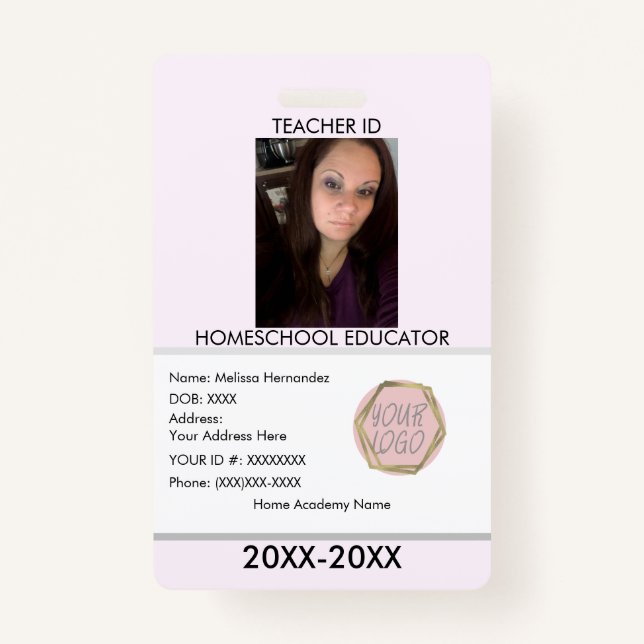 Teacher Homeschooling School Mom ID Pink  Badge (Front)