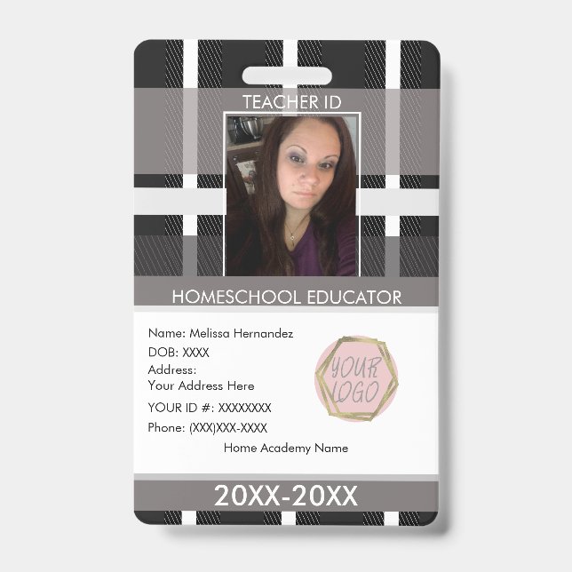 Teacher Homeschooling School Mom ID Plaid Badge (Front)