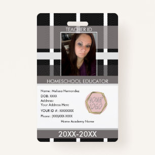 Teacher Homeschooling School Mom ID Plaid Badge