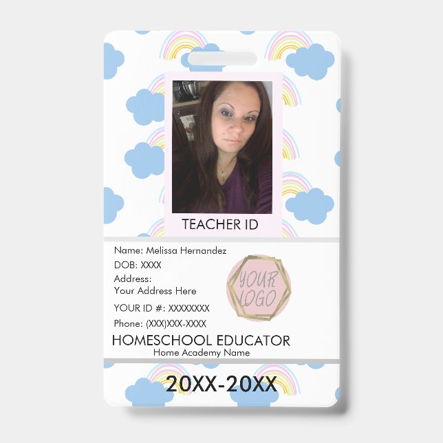 Teacher Homeschooling School Mom ID Rainbow  Badge (Front)