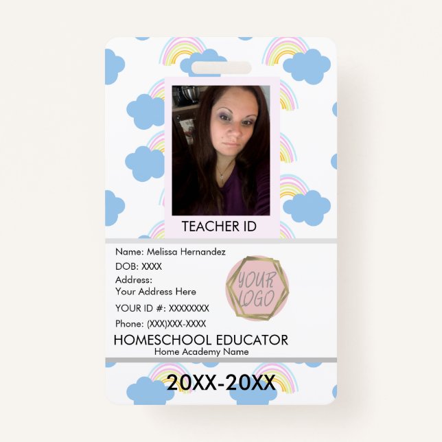 Teacher Homeschooling School Mom ID Rainbow  Badge (Front)