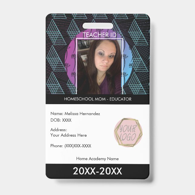 Teacher Homeschooling School Mom ID Tropical Shape Badge (Front)