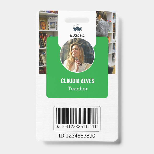 Teacher ID Card | Green Collage School ID Card Badge (Front)