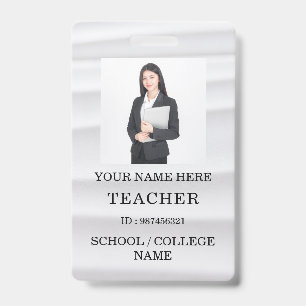 Teacher ID Card Name School Template Photo Badge