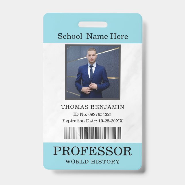 Teacher ID Card Name School Template Photo Badge (Front)