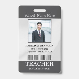 Teacher ID Card Name School Template Photo Badge 