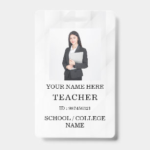 Teacher ID Card Name School Template Photo Badge