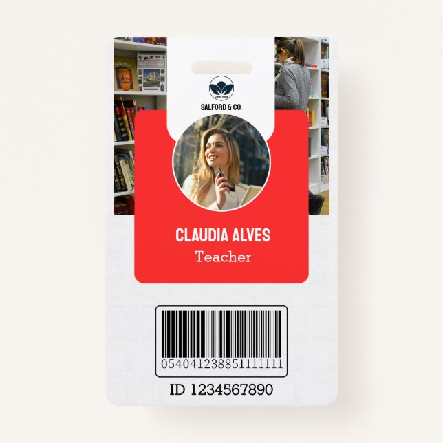 Teacher ID Card | Red Collage School ID Card Badge (Front)