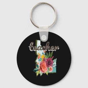 Teacher Idaho Watercolor Flower Cute Educator Keychain
