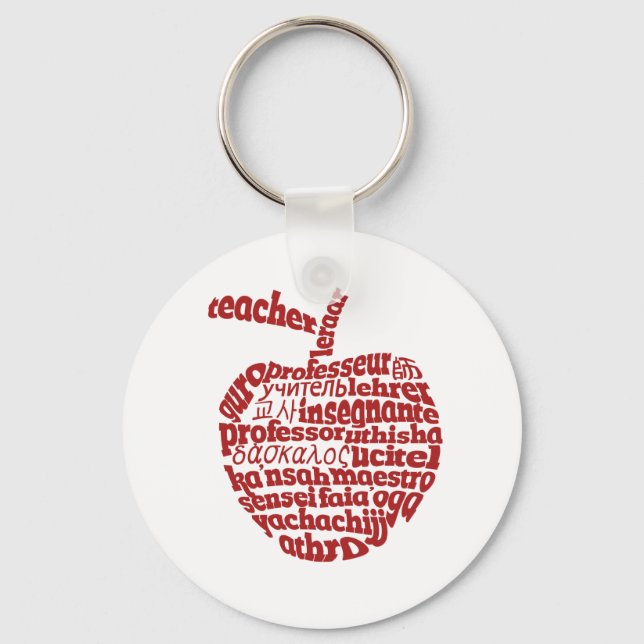 Teacher in all languages Red Apple Keychain (Front)