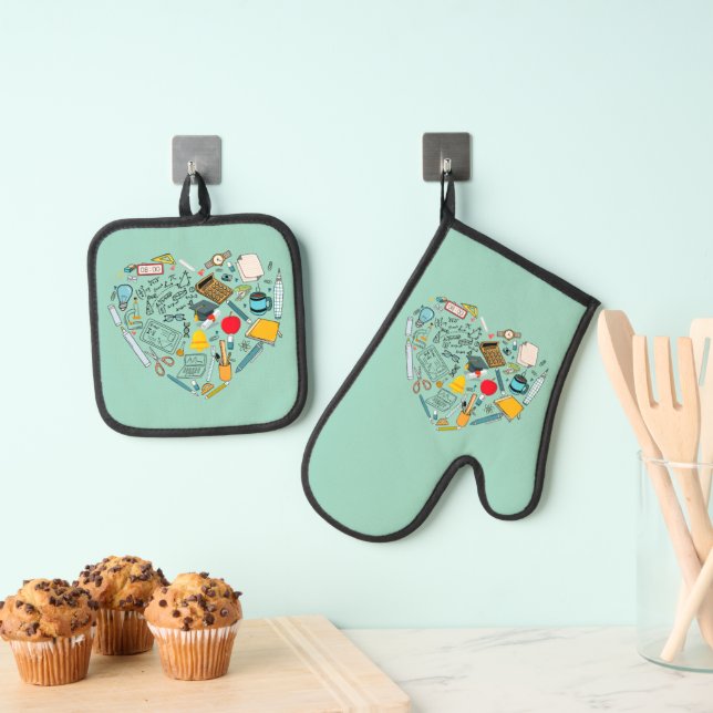 Teacher Instructor Professor Tool Heart Oven Mitt & Pot Holder Set (Insitu(Hanging))