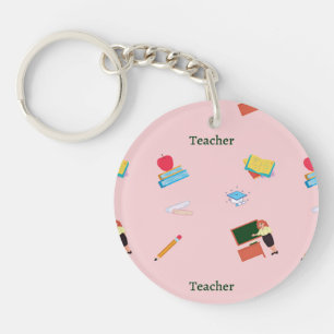 Teacher job pattern on pink keychain