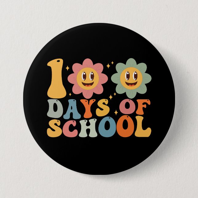 Teacher Kids Retro Groovy 100 Days 0f School  3 Inch Round Button (Front)