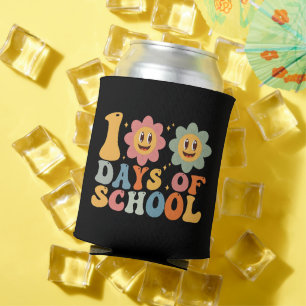 Teacher Kids Retro Groovy 100 Days 0f School  Can Cooler