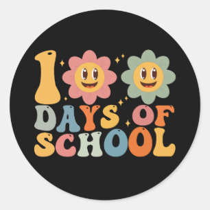 Teacher Kids Retro Groovy 100 Days 0f School Classic Round Sticker