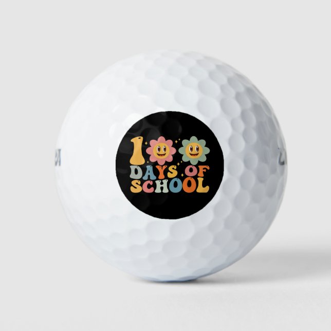 Teacher Kids Retro Groovy 100 Days 0f School  Golf Balls (Front)